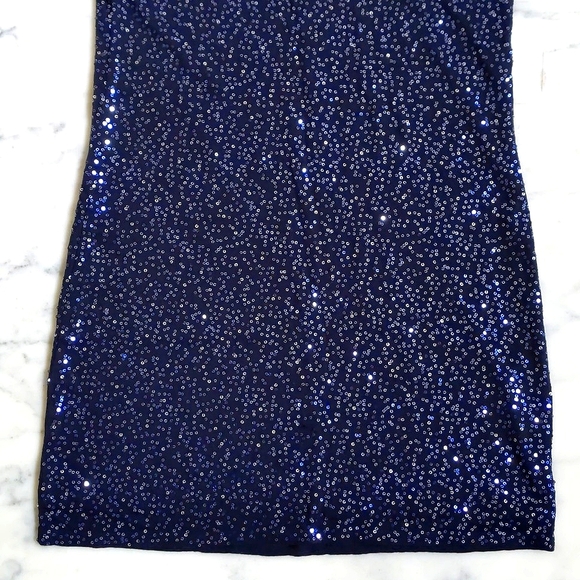 NWT. Express Gorgeous Dark Blue/Black Sparkle Sleeveless Stretch Dress w/Lining. - Picture 6 of 8